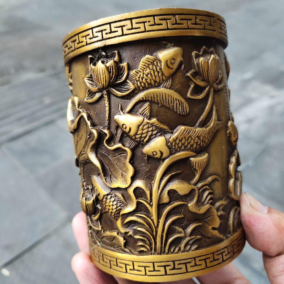 銅器 筆箱 文房具 蓮花筆箱 装飾品 工芸品 置物