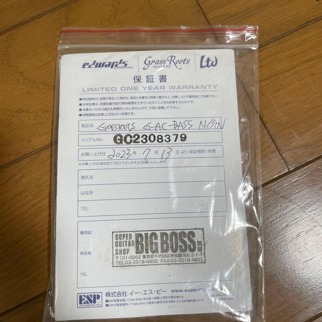 Grass Roots フレットレス　ベース