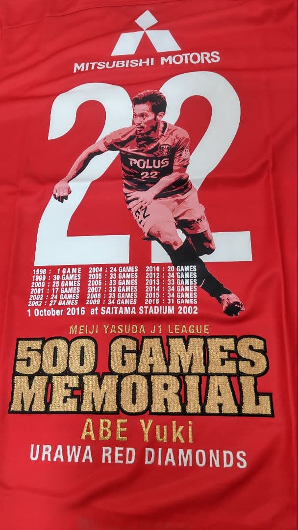 浦和レッズ　阿部勇樹選手 500試合出場記念ユニフォーム