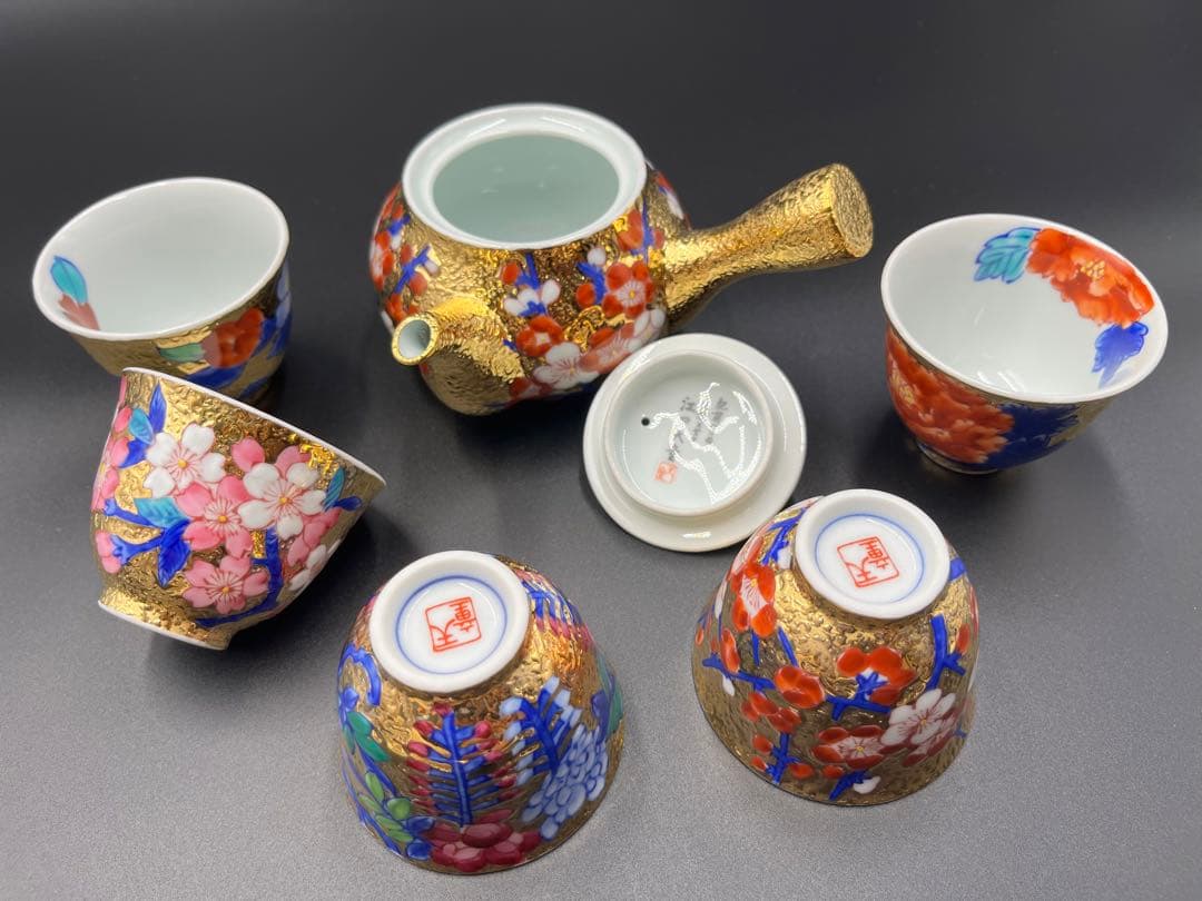 有田焼　金龍窯　伝統工芸師　江口天童　金彩　煎茶セット　煎茶道具　箱付き