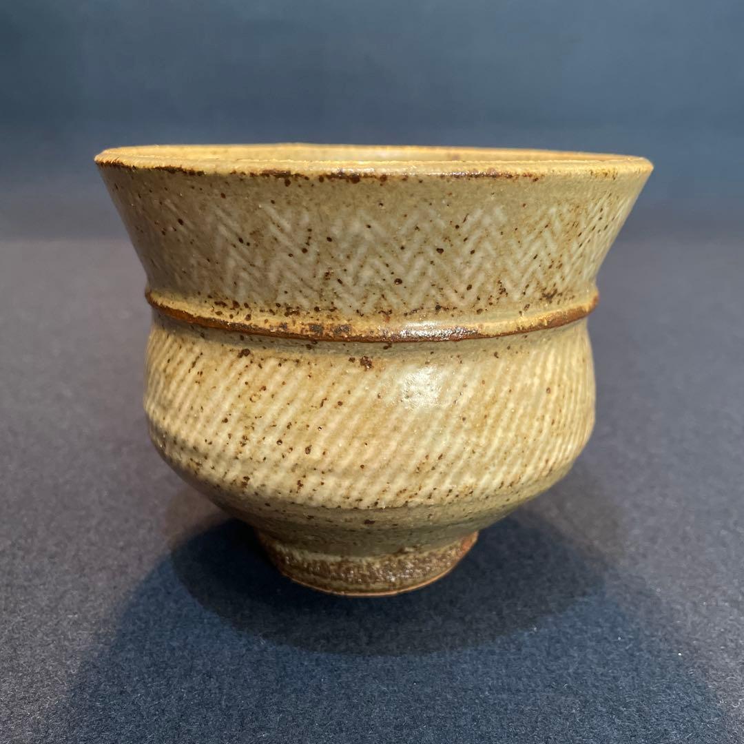 人間国宝【島岡 達三】(作)の『地釉象嵌縄文 茶碗』共箱　茶道具 茶碗