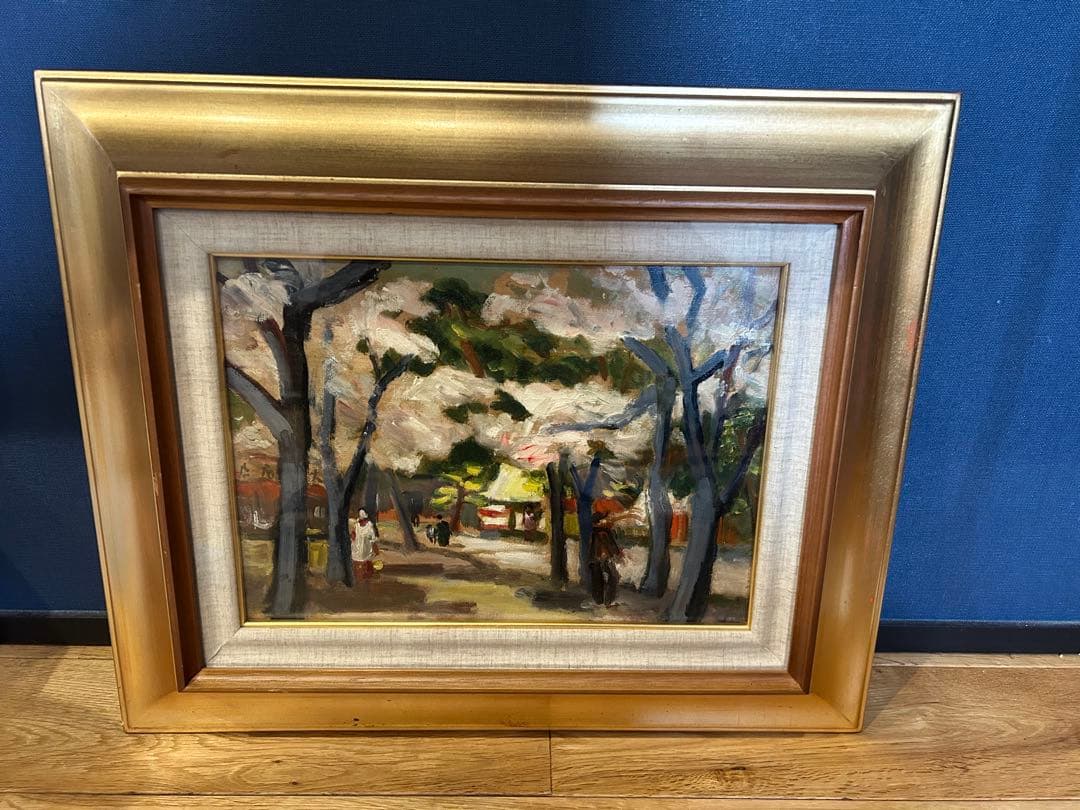 桜の風景 油彩画 金色フレーム