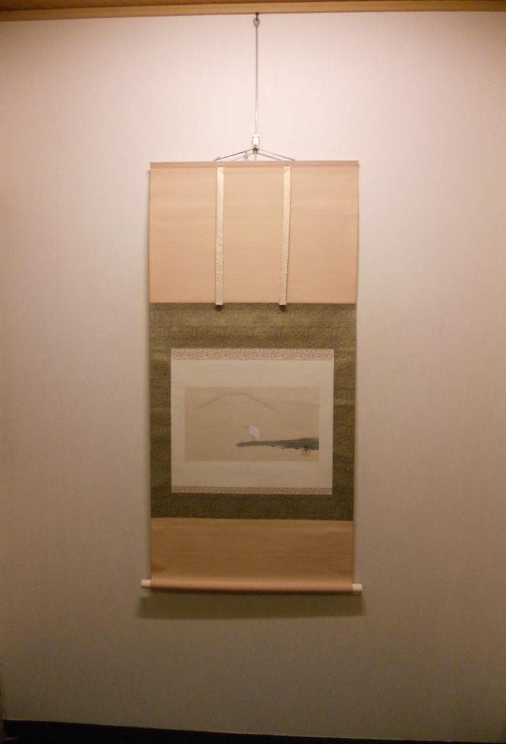 掛け軸 菱田春草 作 『 湖辺白鷺 』 絹本 名品 複製 希少 軸装 掛軸 美品