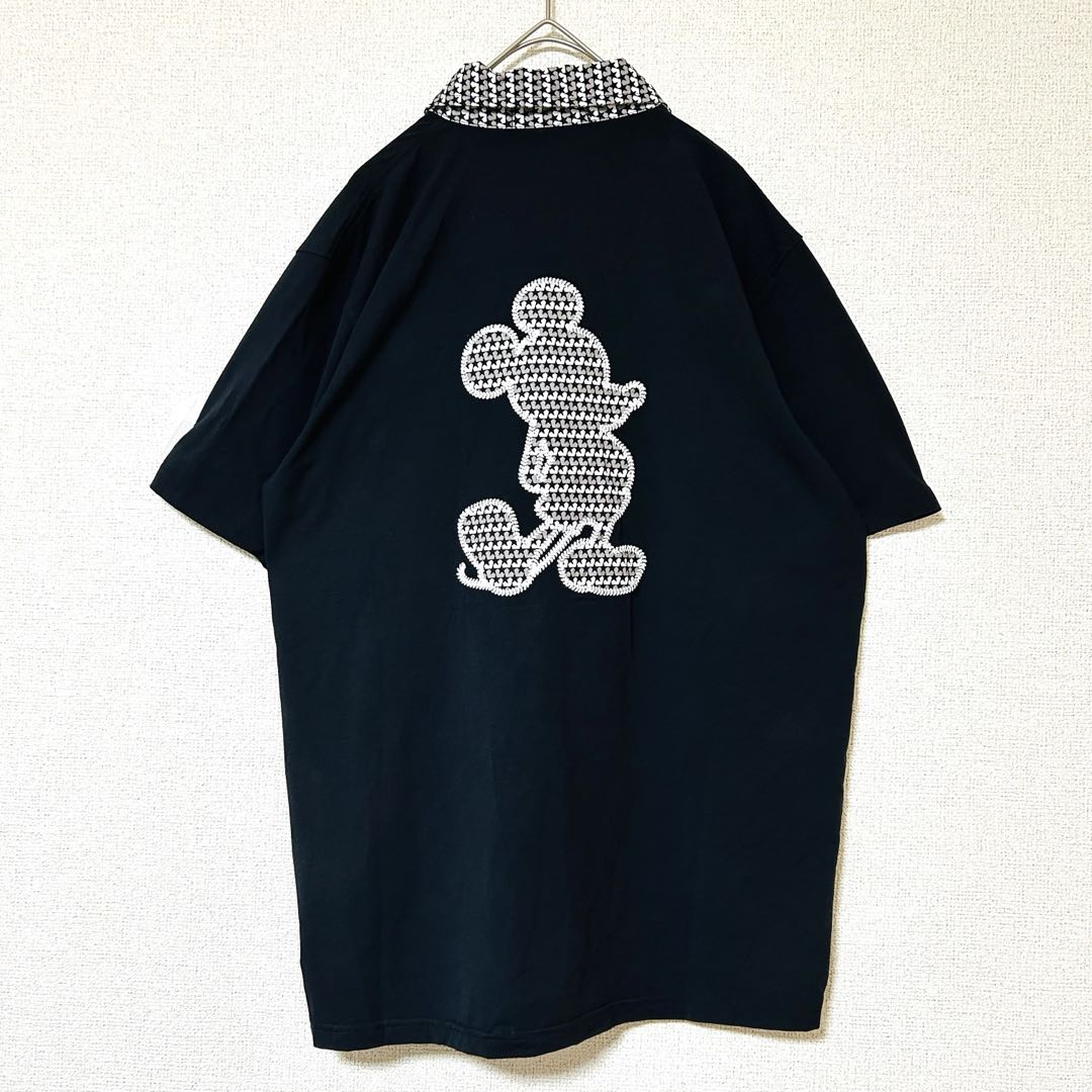 マークアンドロナ×Disney 半袖ポロシャツ 黒 グレー 背面ミッキー 刺繍
