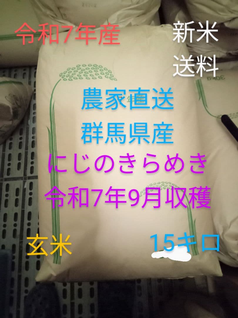 R7年産 新米 群馬県産 にじのきらめき 15キロ 玄米 送料込 15kg ①