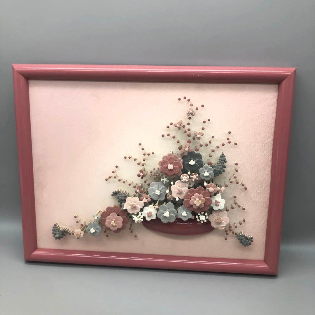 ヨーロッパアンティークお花フラワー釘アートフレーム額縁ビンテージ飾り絵画