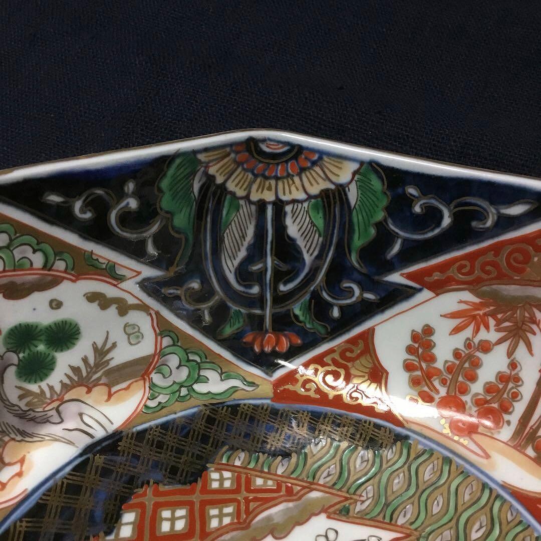 伊万里焼 色絵 草花紋様 八角 七寸深鉢 /骨董/時代物