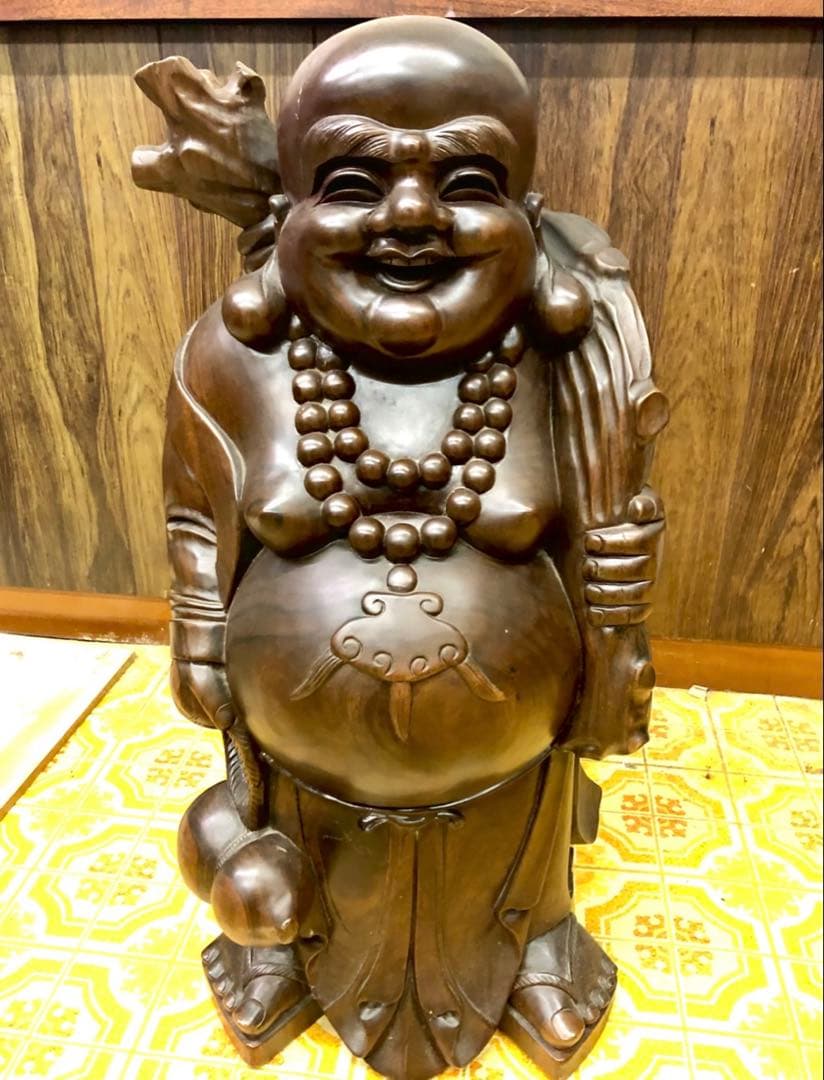 約70センチ！木製 笑顔の仏像 七福神 布袋様　縁起物