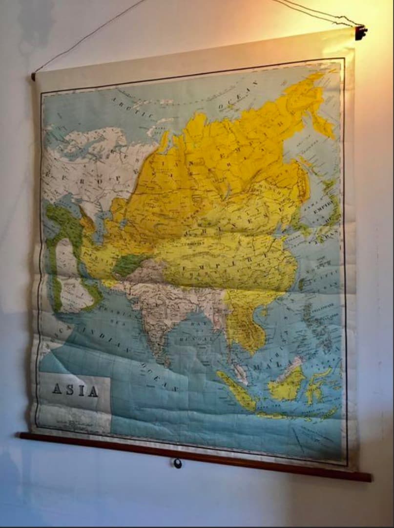 アンティーク大型 地図 マップ　アメリカ歴史教材地図 　アジアの近代史領地マップ