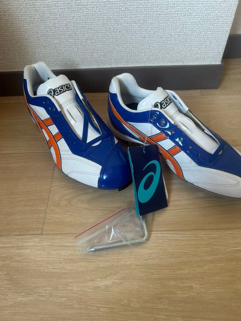 ASICS スパイク 24.5cm 青白オレンジ　オーダースパイク