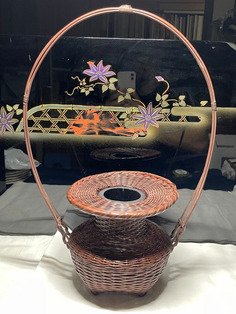 花籠。竹。美品。華道具、茶道具。舊家蔵出し。
