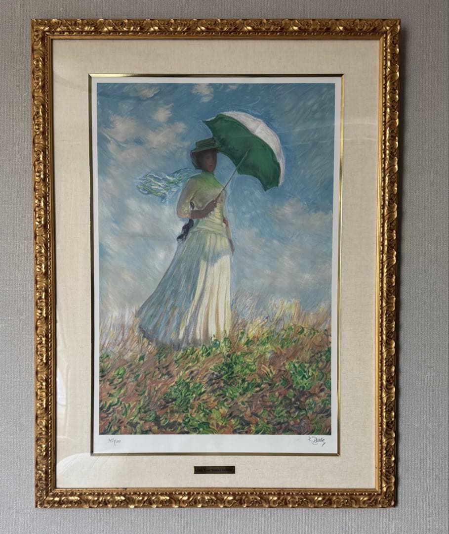 額装絵画　クロード・モネ　日傘をさす女性(右向き) 1886年　リトグラフ