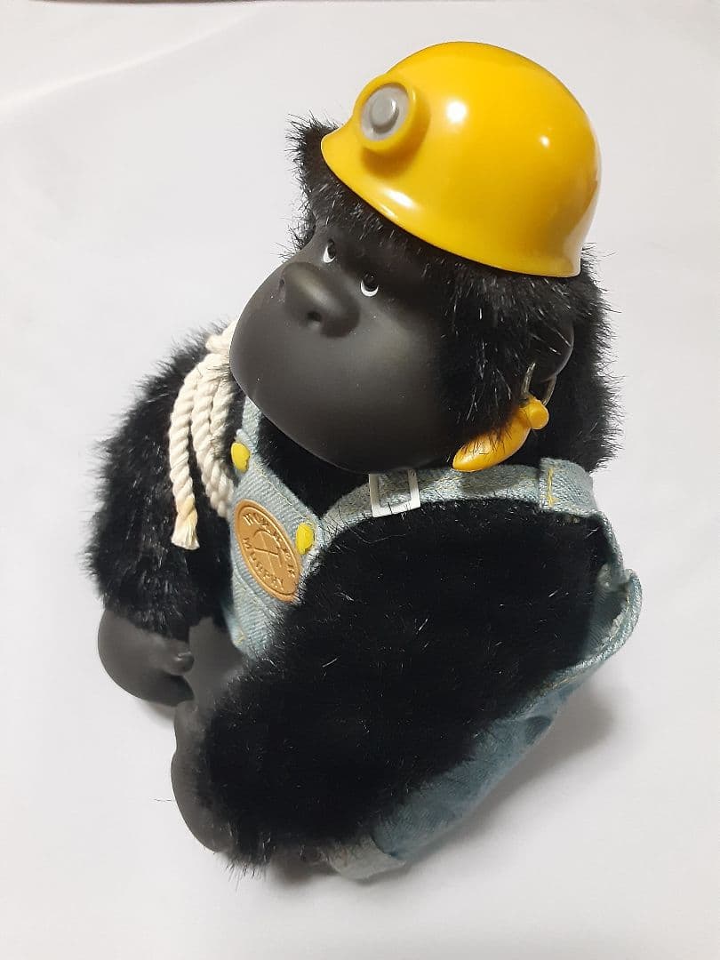 ゴリラ ぬいぐるみ デニムオーバーオール黄色ヘルメット