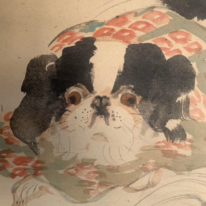 円山四条派　山元春挙　春挙　狆の図　犬絵　犬の絵　掛軸　日本画
