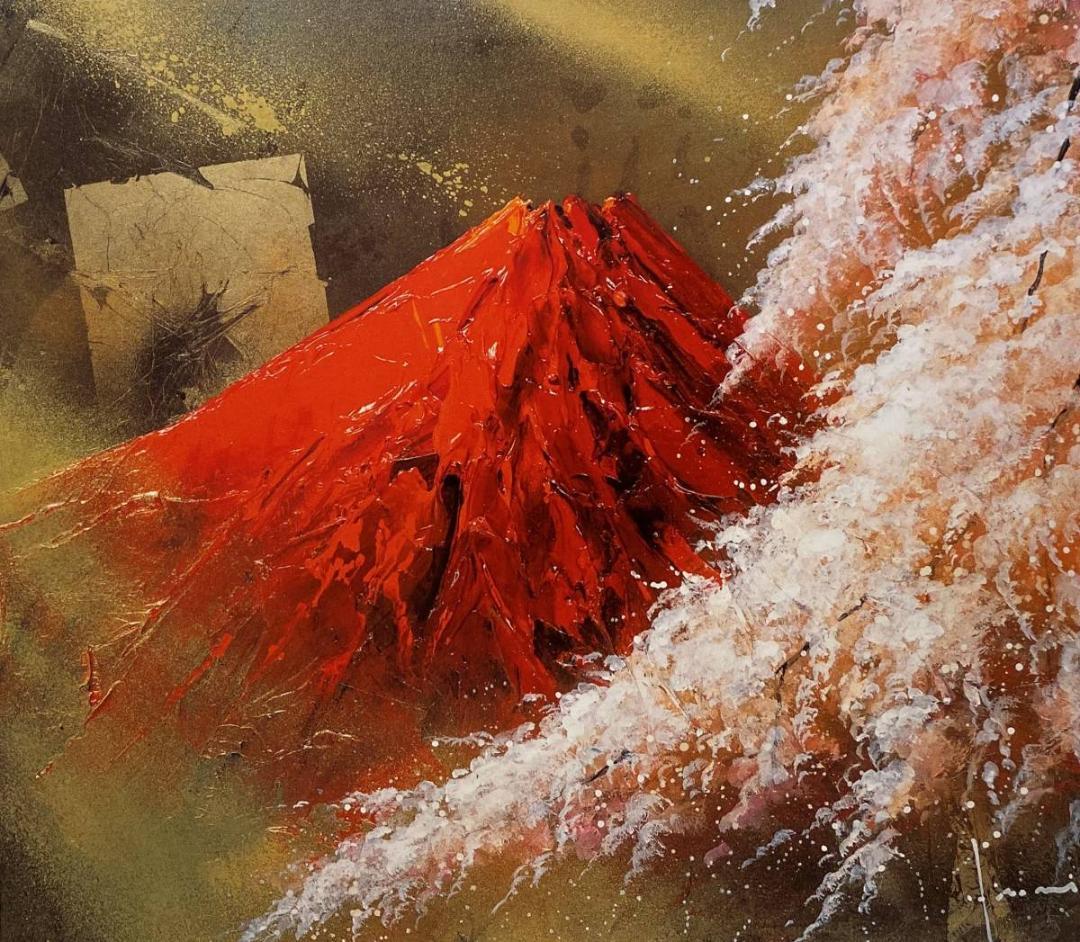 立川広己、【赤富士桜】、希少な額装用画集より、厳選、新品額装、マット額装付