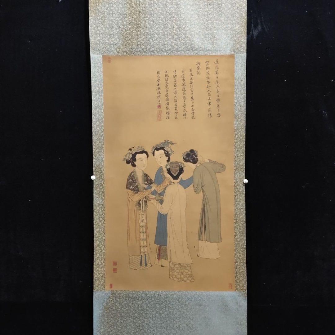 中国画 唐寅 仕女図 掛軸｜絹本・人物画｜実物撮影｜中堂サイズ｜床の間・和室装飾