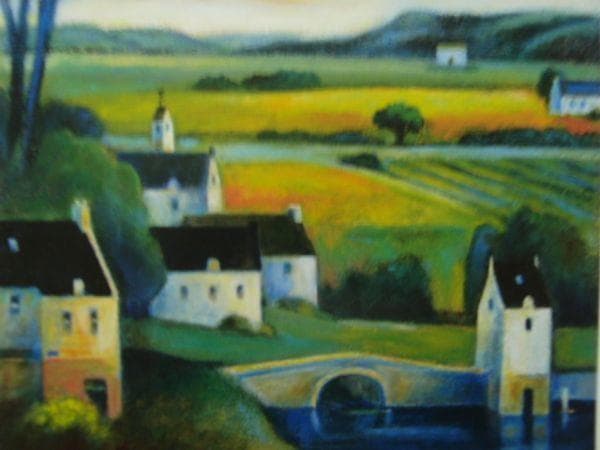 黒木 邦彦 【橋のある風景】 希少画集画、状態良好、新品高級額装付