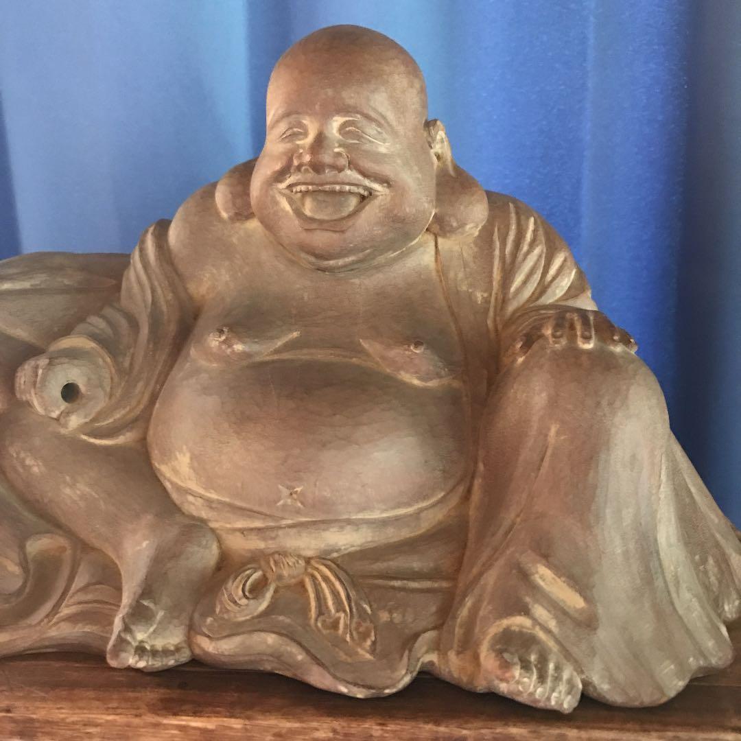 木彫　布袋像？　大黒天像？　加藤　景雲作　大幅値下げ