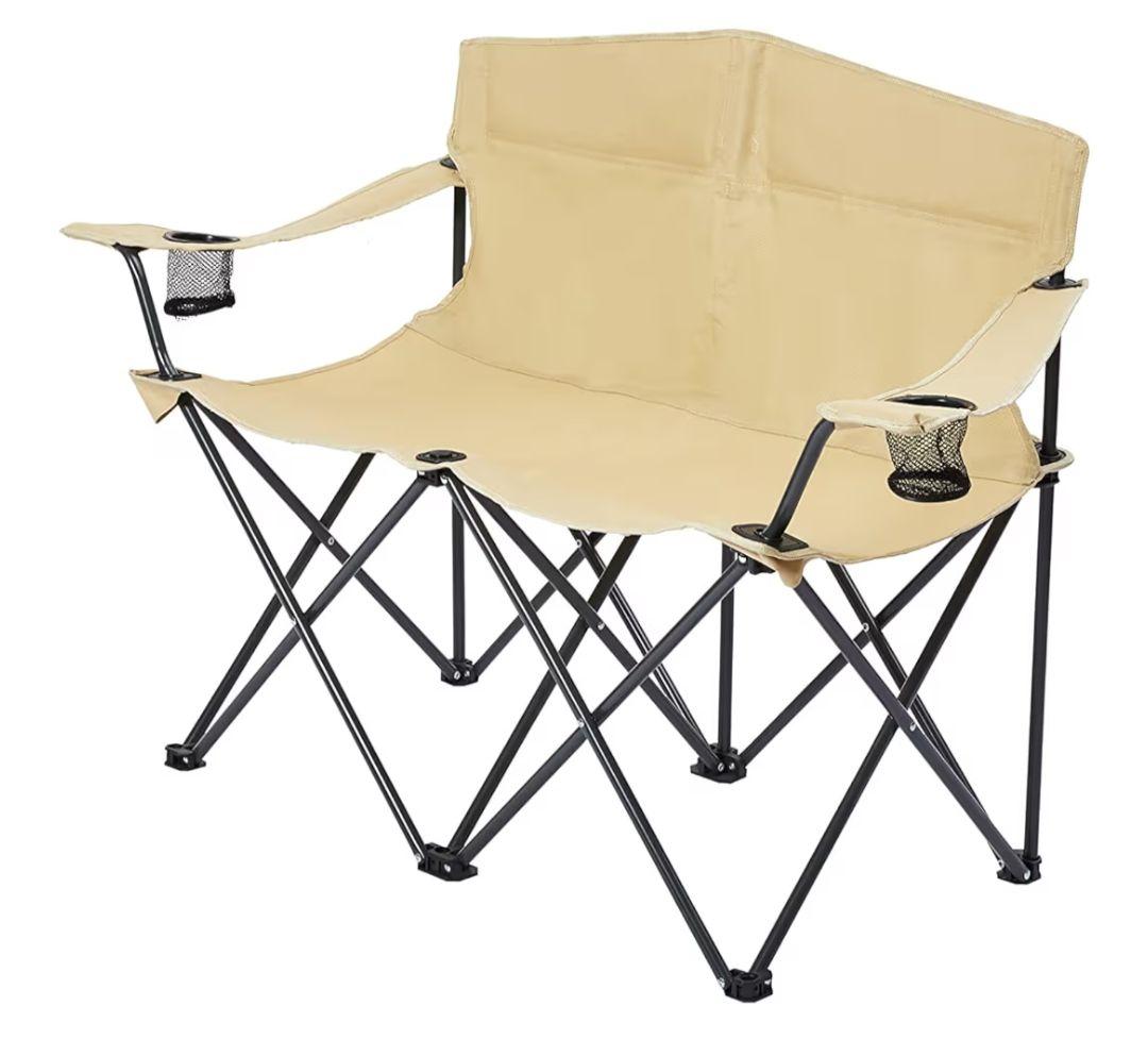 【新品未使用】2人掛けベージュ アウトドアチェア BBQキャンプ椅子