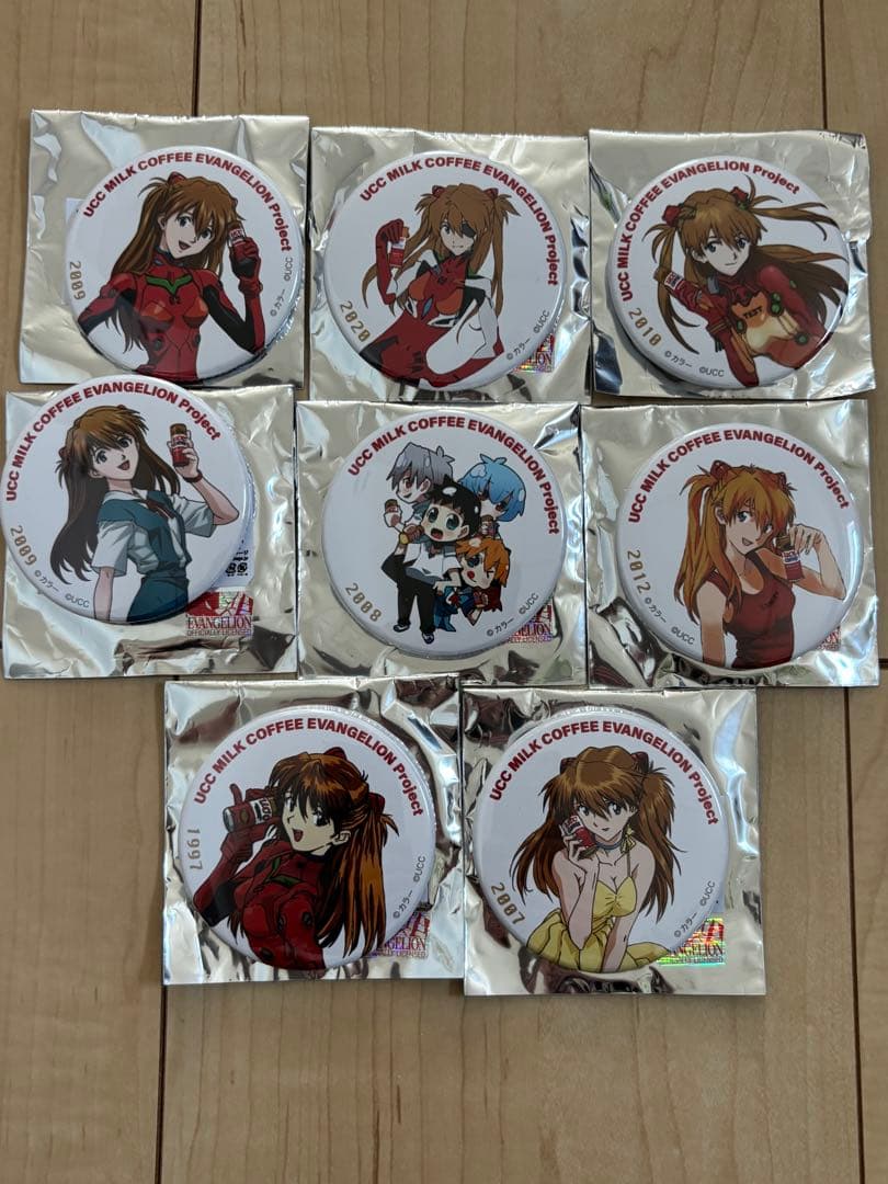 エヴァンゲリオン 歴代 イラスト缶バッジ ucc アスカ コンプリート 8点