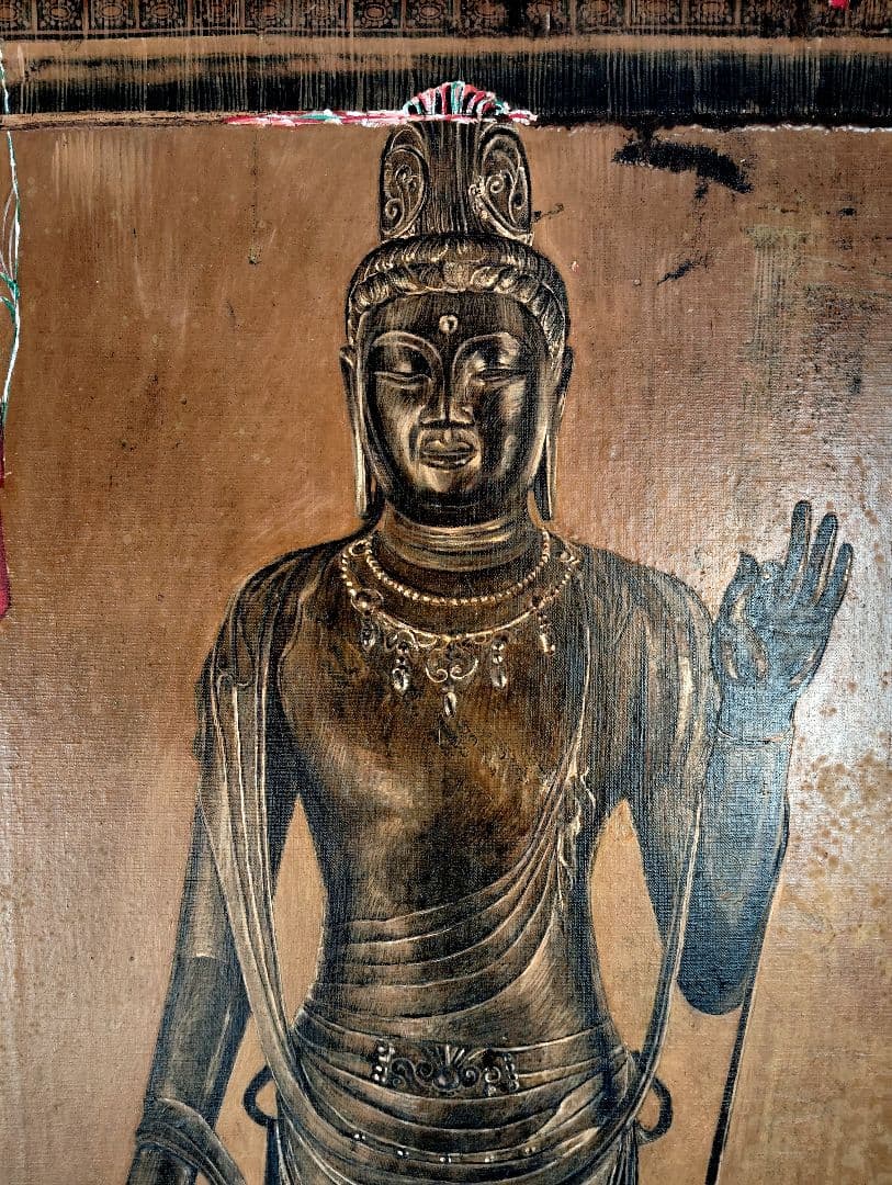 大型絵画弥一M1伝統的な仏像 油彩画観音様キャンパス手描き原画美術展出品作品真作