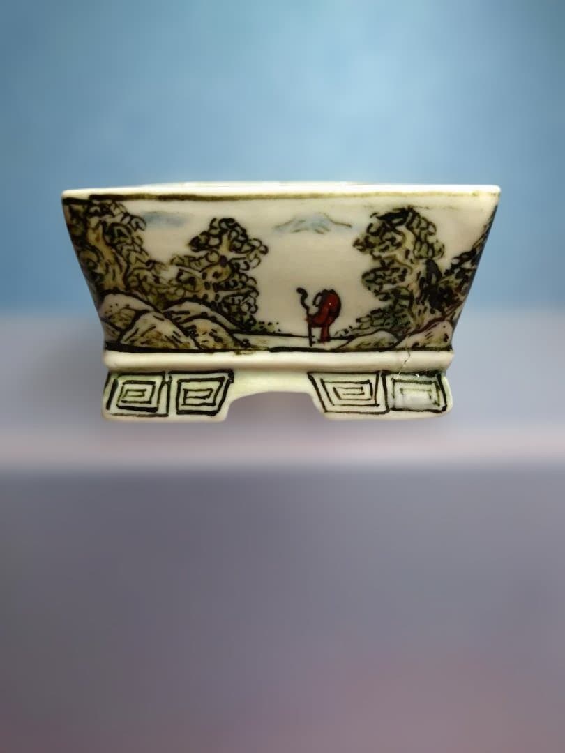 山水画陶器鉢