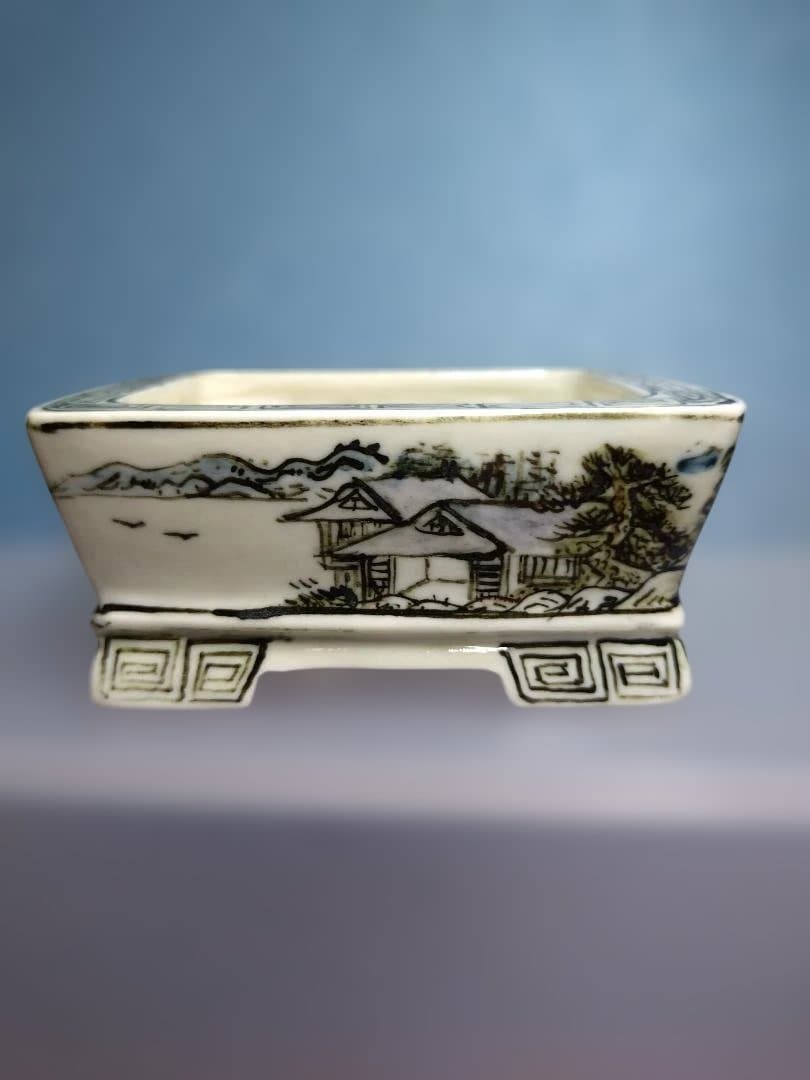 山水画陶器鉢