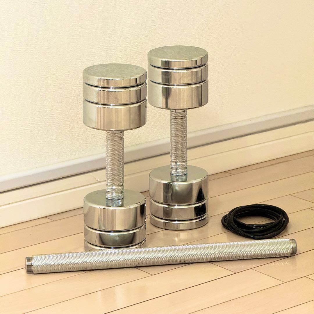 可変式ダンベル 10kg 2個セット クロームメッキ ジョイントシャフト付