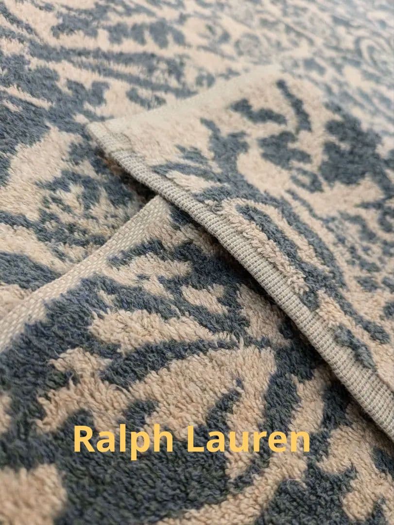 希少 Ralph Lauren 花柄ジャガードバスタオル ナチュラル＆ネイビー