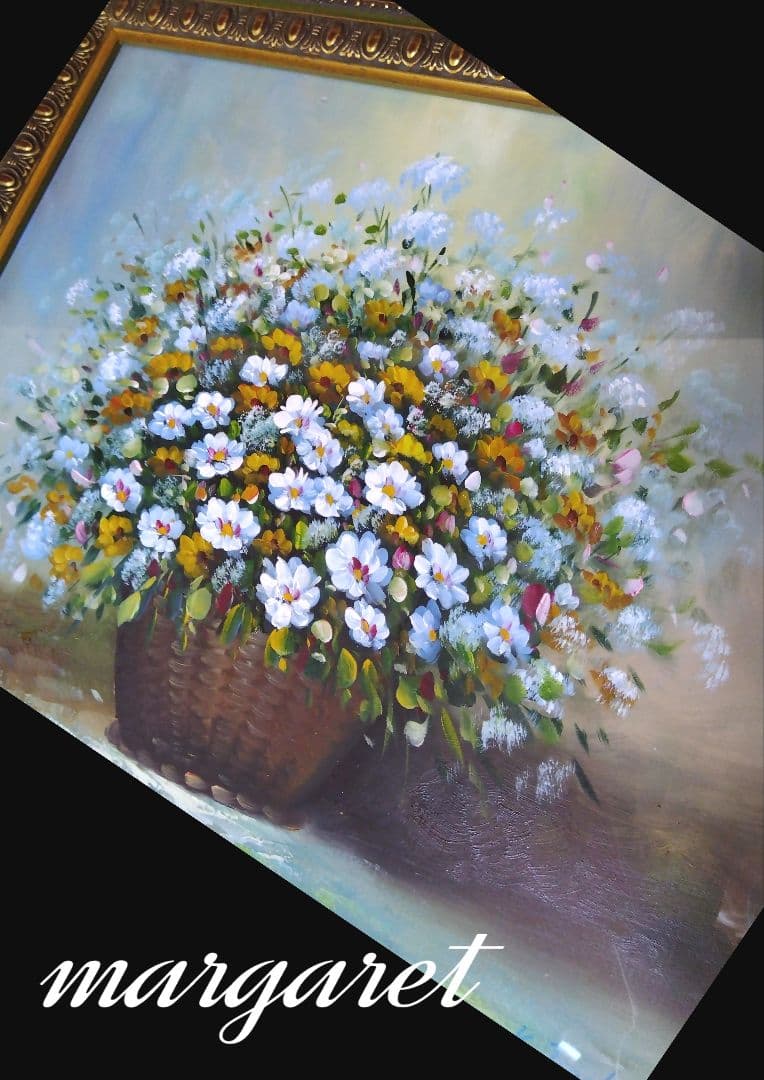 K. Tanaka マーガレット 花束 油彩画