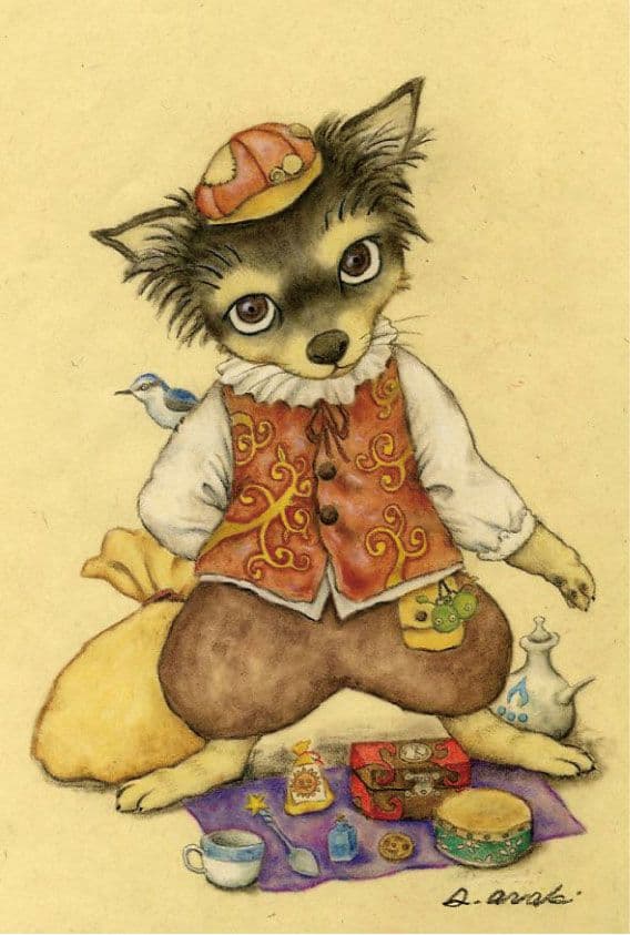 【原画】『雑貨屋ナッツ』（チワワ　犬　パステル画　絵画）