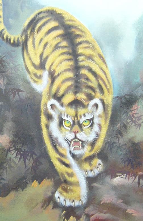 竹内敏彦 絵画 油絵 肉筆油絵 動物画 縁起物 虎図 F20