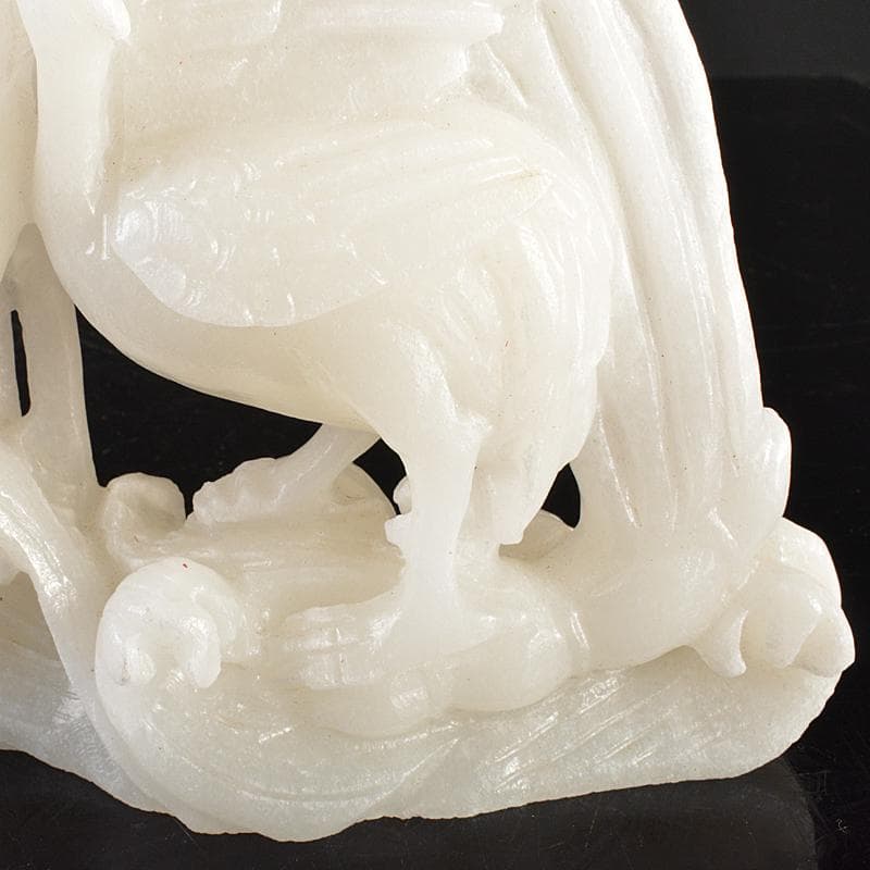 中国　玉石白玉彫刻　蓮に鶴　置物　V　R5692