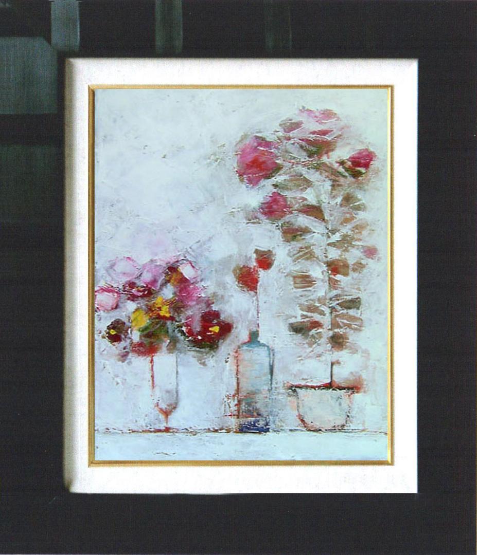 油絵 菅家令子 絵 絵画 インテリア 額付き(黒) uF6-071102 花