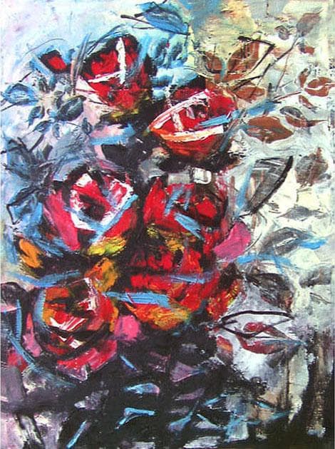 油絵 菅家令子 絵 絵画 インテリア uF6-050303 花 ばら