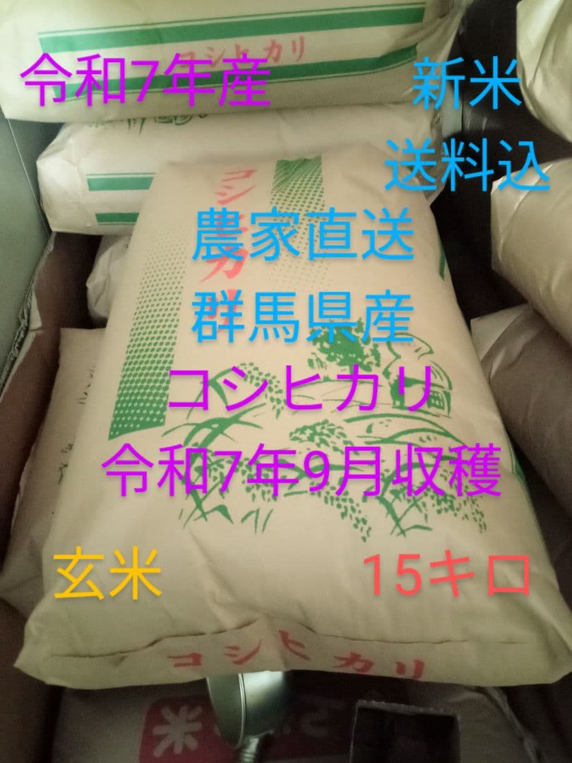 R7年産 新米 群馬県産 コシヒカリ 15キロ 玄米 送料込 ②