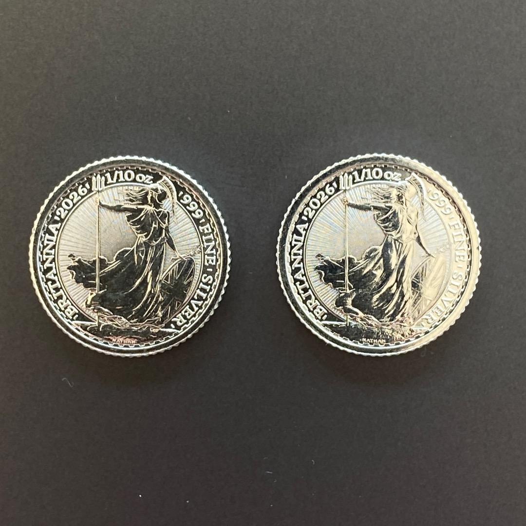 2枚 x 2026年 イングランド ブリタニア 銀貨 1/10 オンス