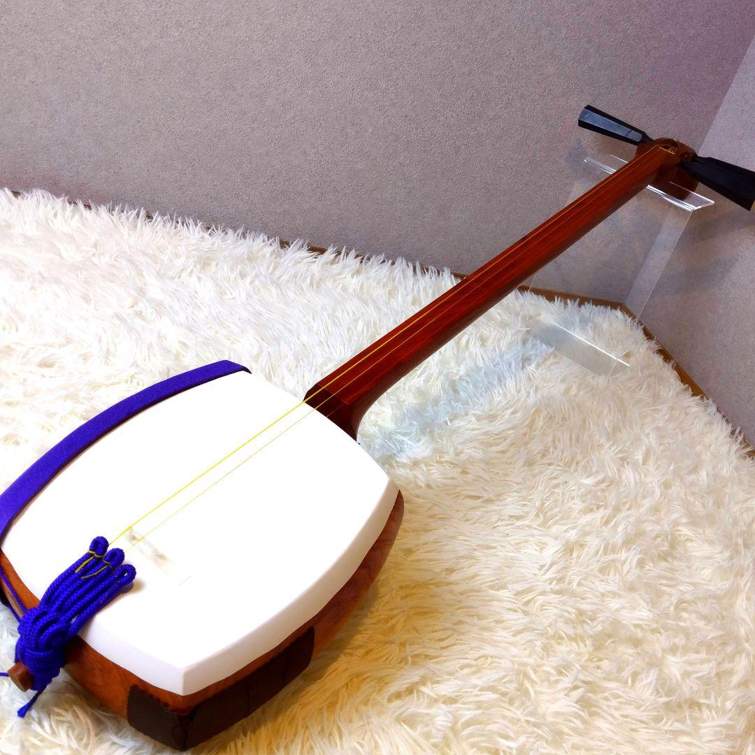 比較的美品　初心者おすすめ　津軽三味線　太棹　正寸　合皮　花梨　胴掛け　糸付属