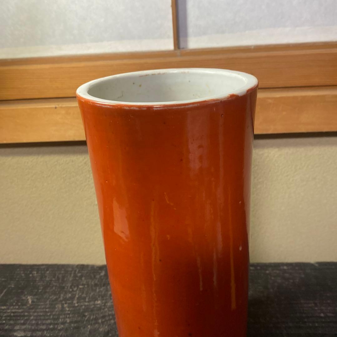 中国古玩　血赤珊瑚色筆頭　28cm11cm