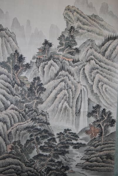 模写/辛石/山水寺/古刹藏深山/布袋屋掛軸HB-39