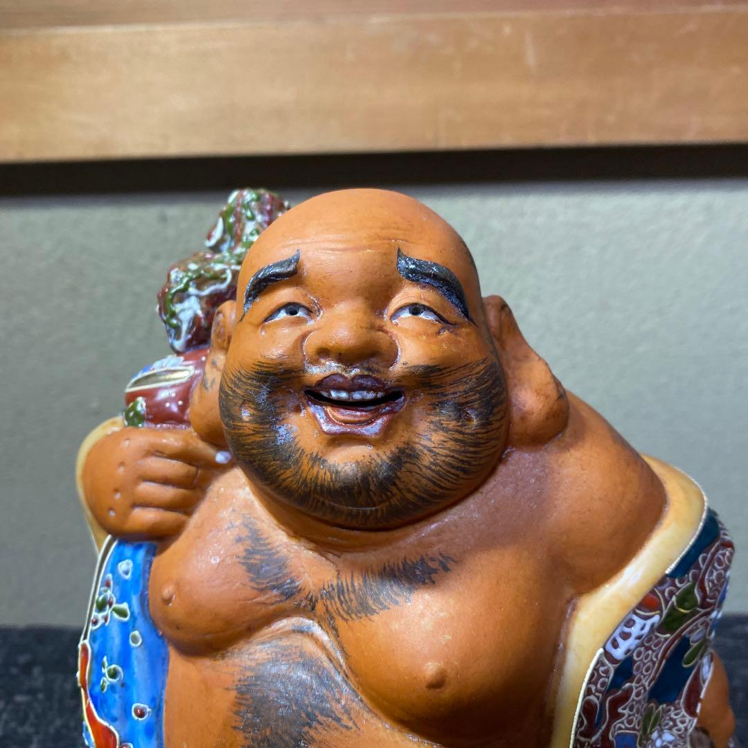 九谷焼　色絵金彩布袋置物
