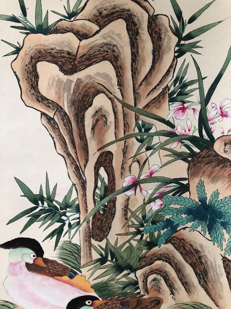 唐寅 花鳥図 掛け軸 四尺 手描き 中国美術 絵画 書画 花鳥 インテリア