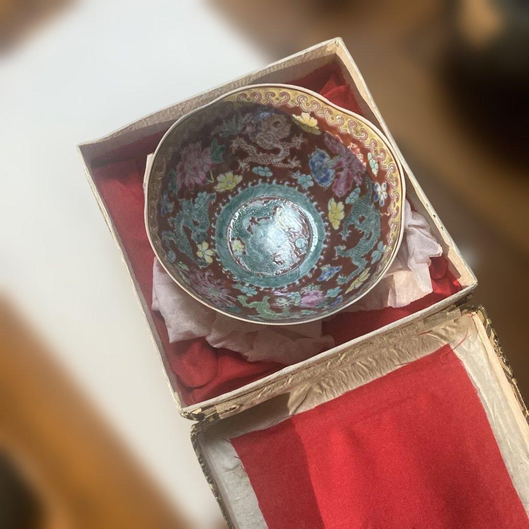 多色花模様陶器ボウル 専用箱付き