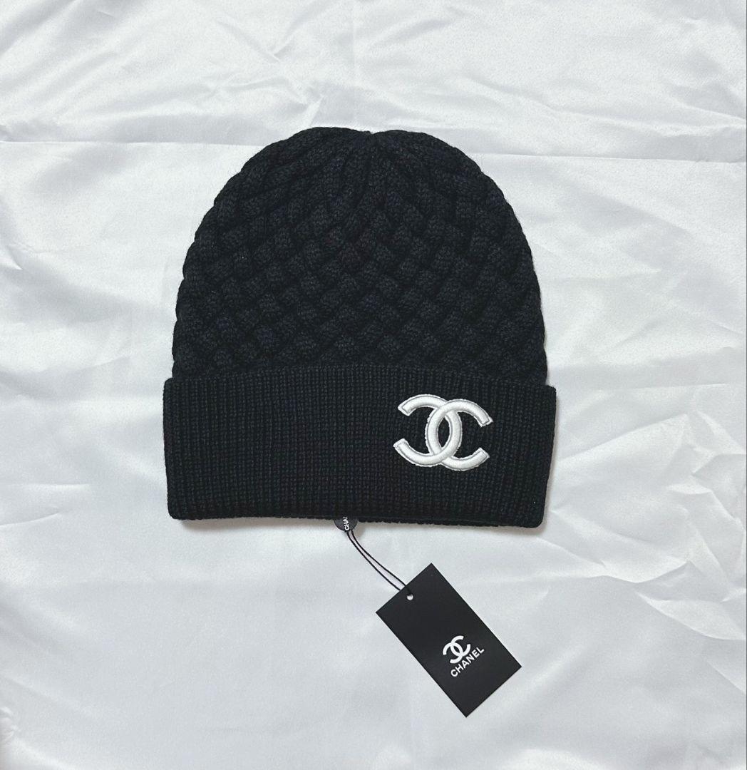CHANEL ブラックビーニーニット帽新品タグ付