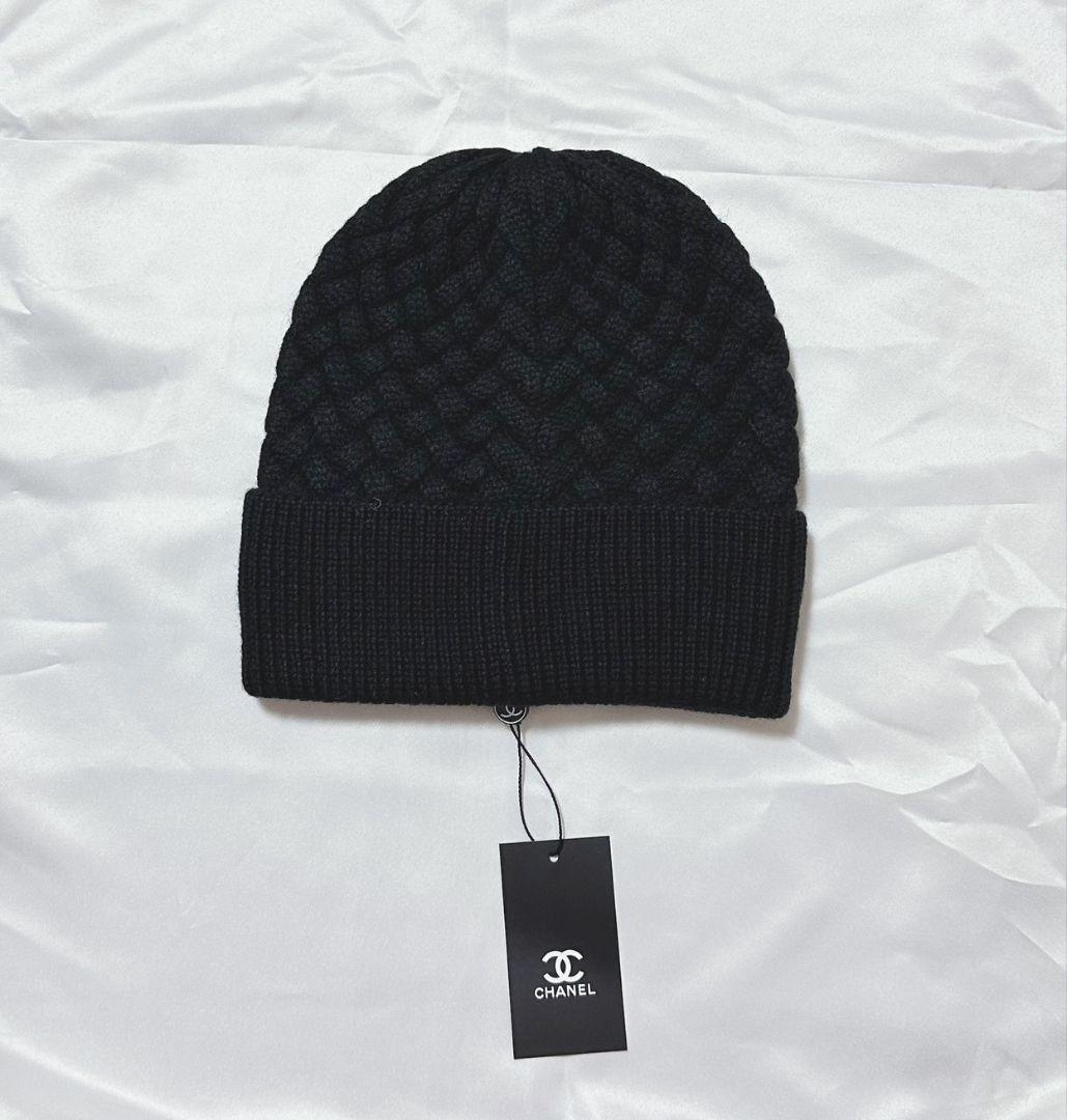 CHANEL ブラックビーニーニット帽新品タグ付